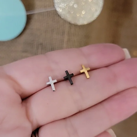 CHRISTIAN CROSS STUD EARRINGS, Choice of Color - Picture 1 of 4